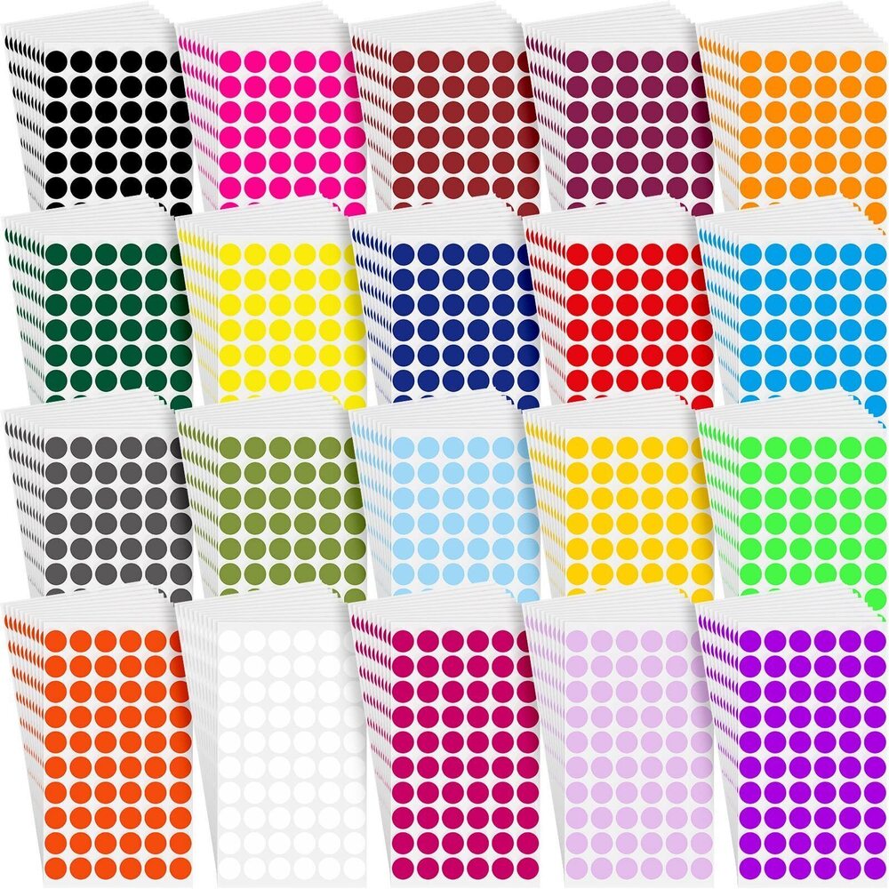3163 12000 Pcs 1/2 Inch Round Colored Circle Dot Sticker Label 20 Assorted